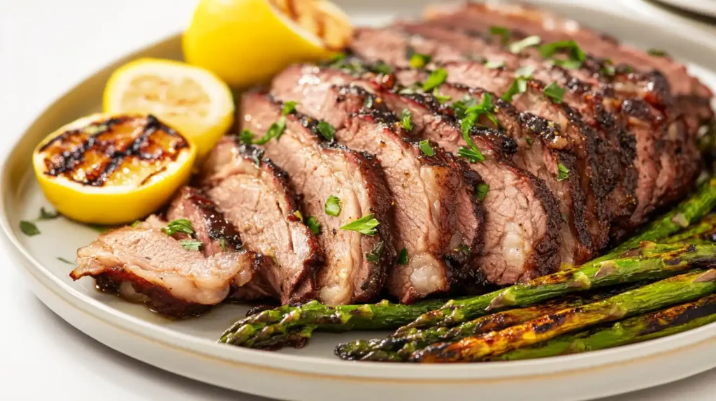 A plate with a serving of brisket, showing its protein-rich composition.