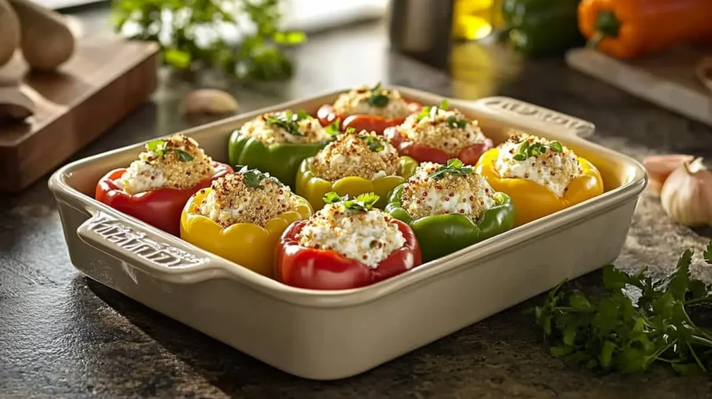 Stuffed bell peppers filled with cottage cheese and vegetables