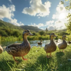 Free-range ducks on a farm.